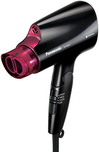 Panasonic nanoe Compact Hair Dryer for Healthy-Looking Hair, 1400W Portable, Folding Handling and Quickdry Nozzle for Fast Drying – EH-NA27-K (Black/Pink) by Panasonic