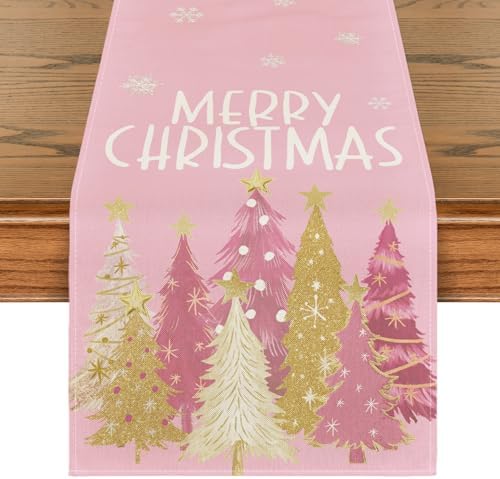 Artoid Mode Pink Xmas Trees Table Runner Home Party Decor 13x90 Inch by ArtoidMode