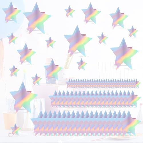 70 Pcs Iridescent Star Centerpieces for Tables Iridescent Party Birthday Decorations Sparkle 3D 2026 Graduation Star Table Decor 3 Sizes 8" 5" 3" Christmas Wedding Baby Shower Disco Party by MISAKTEAM