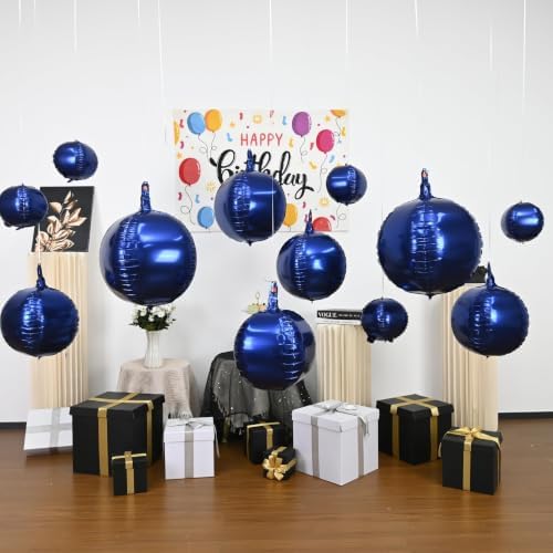 Togvu Navy Blue Round Foil Balloons, 12PCS Different Sizes 4D Ball Balloon - Image 5