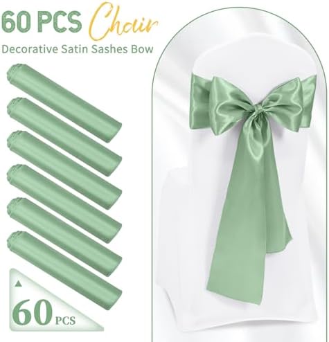 60 PCS Sage Green Satin Chair Sashes, 7 x 108 Inch - Image 2