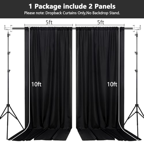 MEETSKY Black Backdrop Curtain for Halloween Party Backdrop Drapes Panels with Rod Pockets Polyester Fabric Curtain Backdrop Black Birthday Party Home Decor for Boys Teens Men, 5ft x 10ft, 2 Panels - Image 2