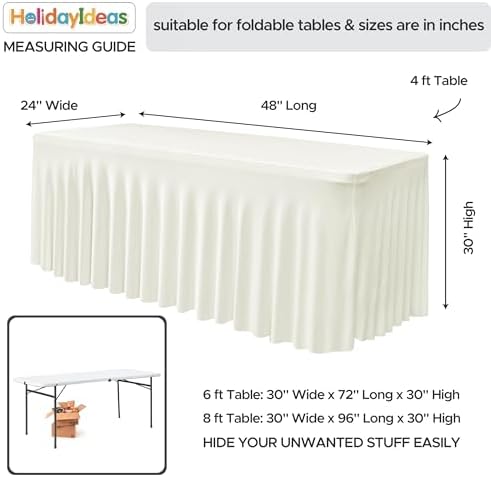 2 Pack Beige Spandex Table Covers 4ft Rectangle Ruffle Skirts for Party - Image 5
