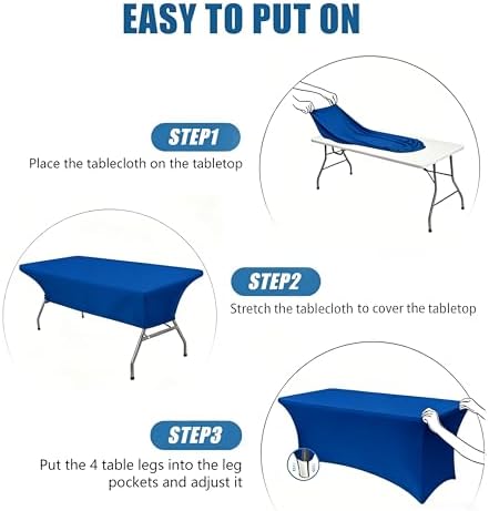 6FT Royal Blue Table Cloth - 2 Pack Fitted Stretch Rectangle Spandex Tablecloth, Washable Table Cover for Party, Picnic, Wedding, Banquet, Birthday and Festival(30" x 72") - Image 4