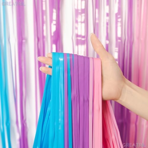 Blue Purple Pink Tinsel Backdrop 2 Packs - Image 2
