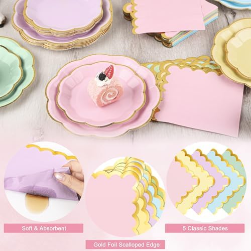 Kochorie 100 Pcs Pastel Scalloped Paper Plates and Napkins - Image 4