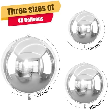 12PCS Metallic Silver Round Foil Balloons 22" 15" 10" Chrome Silver Balloon - Image 2