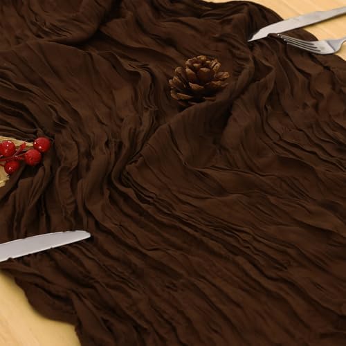 1 Pack Brown Cheesecloth Table Runner 120 Inch Boho Wedding Decor - Image 6