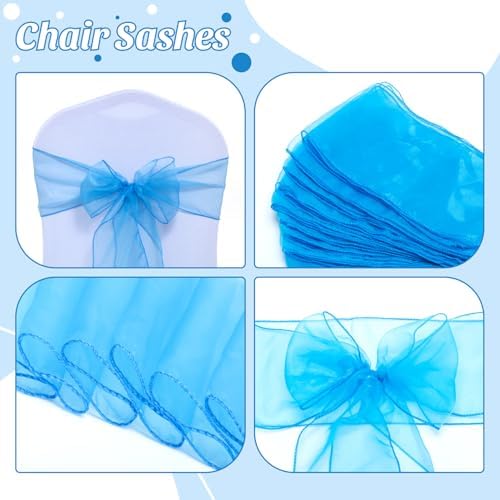 MDS Pack of 50 Organza Chair Sashes for Wedding & Event Décor – Blue - Image 4