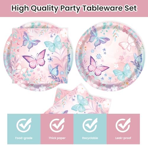 40Pcs Butterfly Plates and Napkins Party Supplies, Disposable Butterfly Birthday Party Paper Plates Napkins Tableware Set for Girl Butterfly Baby Shower Birthday Decorations (Butterfly) - Image 3