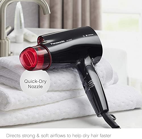 Panasonic nanoe Compact Hair Dryer for Healthy-Looking Hair, 1400W Portable, Folding Handling and Quickdry Nozzle for Fast Drying – EH-NA27-K (Black/Pink) - Image 4
