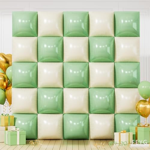 25PCS Matte Mint Green Beige Square Foil Balloons Wall Backdrop by FEYG