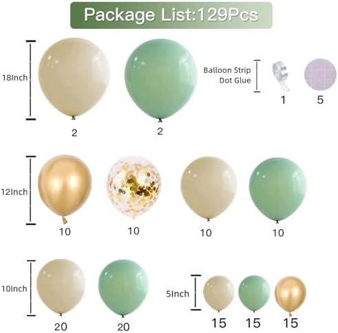Sage Green and Gold Balloon Arch Kit 129 PCS - Image 2