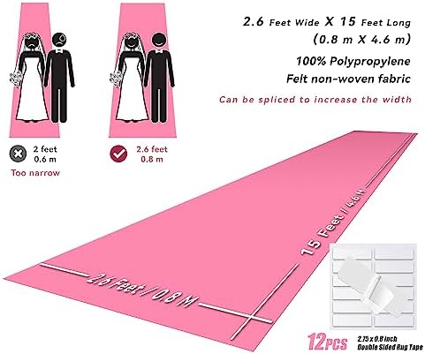 EZLucky Pink Carpet Runner for Party, 2.6 x 15 ft, 130 GSM Felt Fabric - Image 3