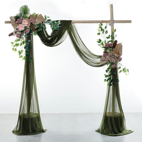 Pack of 1 Wedding Arch Drape Panel Fabric 30" x 30ft - Olive Green - Image 2
