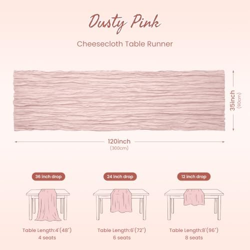 2 Pack Pink Cheesecloth Table Runner for Fall Birthday Party Home Decor - Image 3