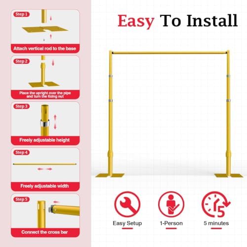 EMART 10x10ft Heavy Duty Backdrop Stand Frame with Adjustable Pipe,Gold - Image 6
