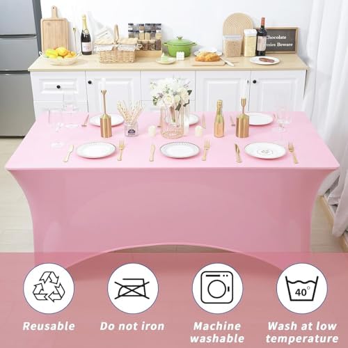 Fixwal 3 Pack 6FT Pink Birthday Tablecloth Spandex Fitted Table Cover - Image 5