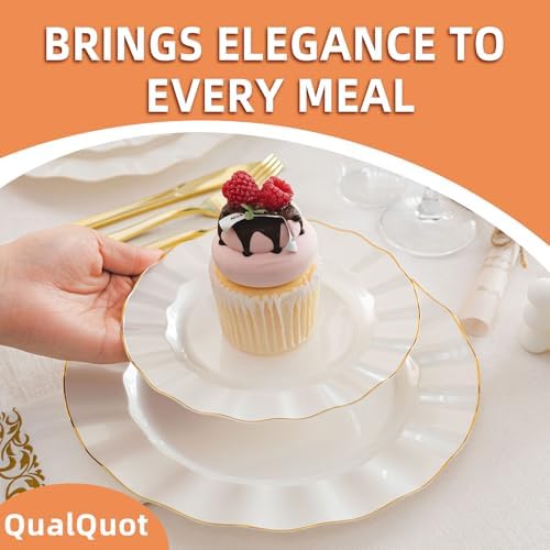 175PCS White Plastic Dinnerware Set, Wavy Plates for 25 Guests - Image 5