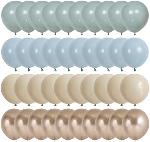 100pcs Dusty Blue Balloon Set | 12-Inch Baby Slate Blue, Sand White & Champagne Gold Confetti Balloons | Elegant Decor for Baby Shower, Wedding, Graduation & Boys' Birthday (2 Ribbons) - Image 2