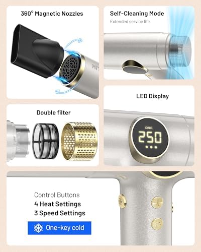 Ionic Hair Dryer with Diffuser Blow Dryer 2000W, Fast Drying Lightweight Portable Compact Low Noise- Professional Hair Dryer for Europe Travel Curly Hair Women Dual Voltage Travel - Image 5