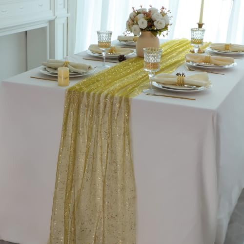 10Pcs Olive Green Gold Table Runner Metallic Foil Shimmer Sheer Gauze 10ft - Image 5