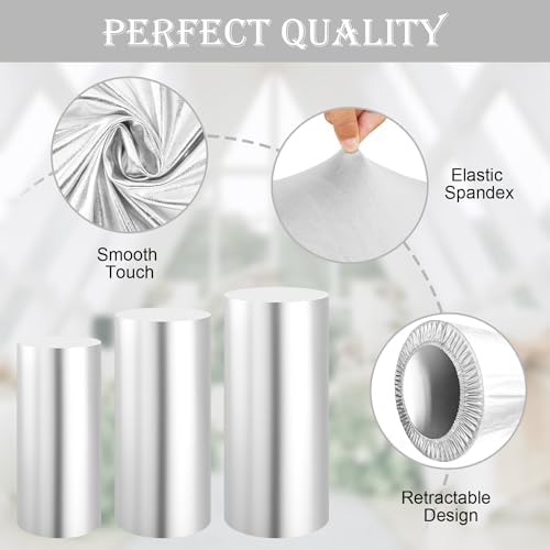 SaitiMade Set of 3 - Silver Cylinder Pedestal Stand Covers - Image 3