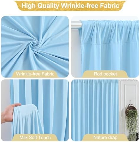 40x10FT Baby Blue Backdrop Curtains for Wedding Parties, Wrinkle Free Polyester Photography Backdrop Drapes for Wedding Baby Shower Birthday Parties Stage Background Stand Decorations 4x10ft,10 Panels - Image 2