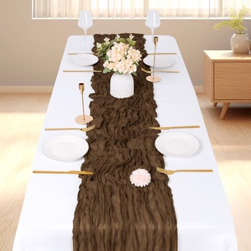3 Pack Brown Cheesecloth Table Runner, 17 x 108 inch, Semi Sheer Boho Cheese Cloth Fabric Table Runner Bulk for Wedding, Birthday, Party, Holiday, Home Decor (Brown) - Image 2