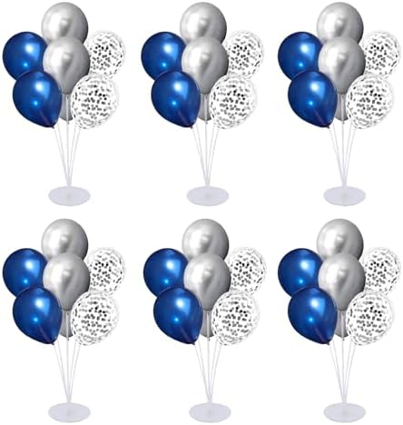 6 Set Balloon Stand Kit for Table Centerpieces With Balloon and Base Party Decorations for Birthday Wedding Retirement Graduation Baby Shower (Navy Silver) by Unknown