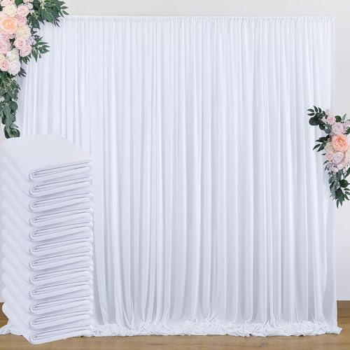 60 ft x 10 ft Wrinkle Free White Backdrop Curtain for Parties, 12 Panels 10ft Polyester White Photo Backdrop Drapes for Graduation Birthday Wedding Party Stage Curtains by Outpain