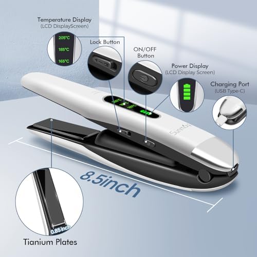 SUNMAY Cordless Hair Straightener, Portable Mini Flat Iron Hair Straightener for Travel, 20s Fast Heating, 5000mAh USB-C Rechargeable, Dual Voltage Hair Straighteners and Curlers 2 in 1 for Women - Image 4