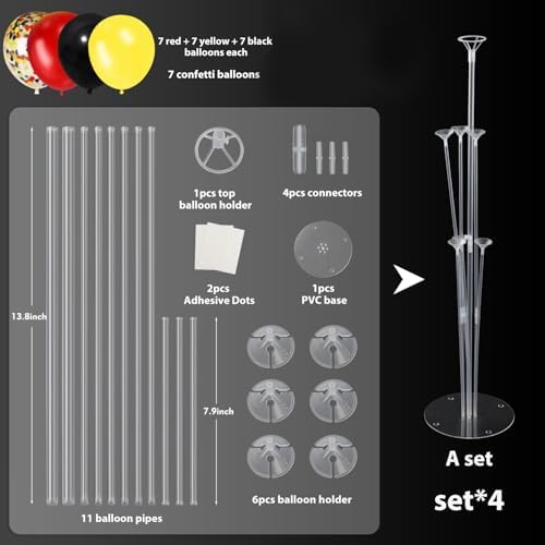 Voircoloria Balloon Stand Kit 4 Sets for Party Decorations,Yellow Black Red - Image 2