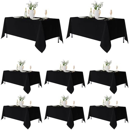 Fitable 8 Pack Black Tablecloths 70x108 Inch for 6 Ft Rectangle Tables by Fitable