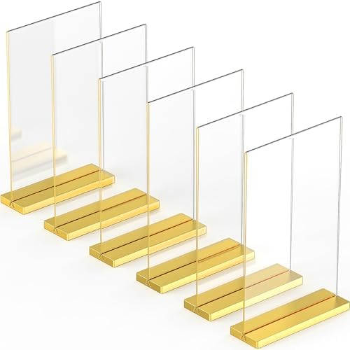 8.5x11 Luxurious Acrylic Gold Frames, 6 pack, Stunning Photo Displays, Enhance Your Event Ambience with Exquisite Gold Table Number Holders, Showcase Memories in Style with Elegant Golden Sign Holder by DasherProducts