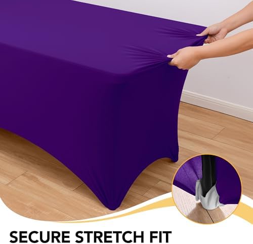6-Pack Premium Purple Spandex Tablecloths for 8ft Rectangle Tables - Image 3