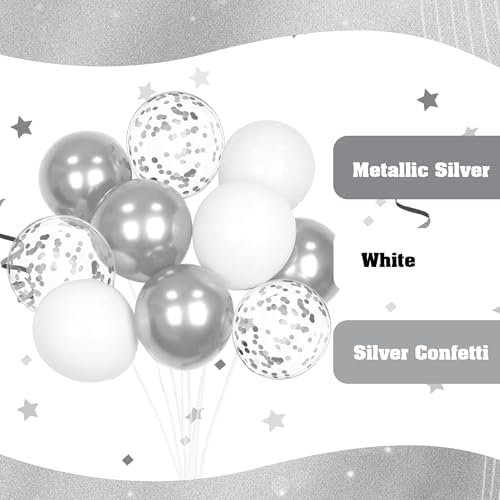 60pcs 12inch White and Silver Balloons with Confetti Balloons - Image 4