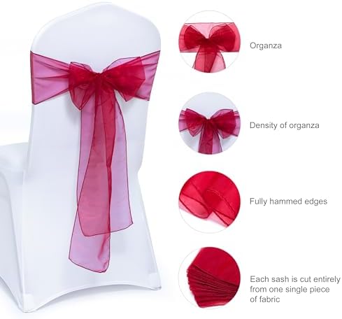 MDS Pack of 75 Organza Chair Sashes for Wedding & Event Décor – Maroon - Image 6
