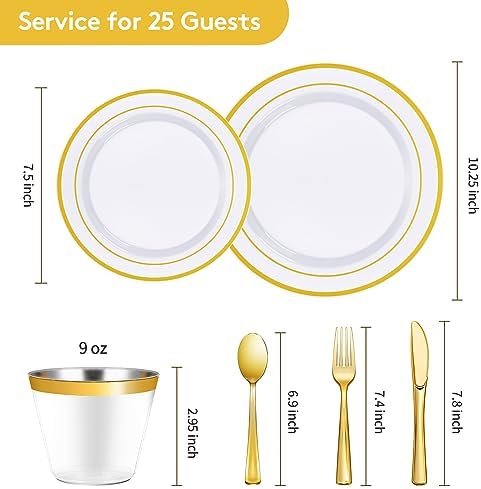 Goodluck 150 Pieces Gold Disposable Plates for 25 Guests - Image 3