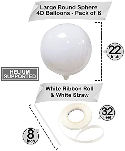 KatchOn White Mylar Balloons - 22 Inch, Pack of 6 | 4D White Foil Balloons - Image 2