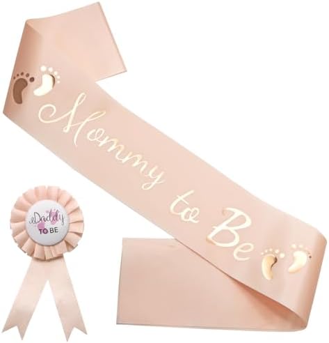 MILVOWOC 2 Pack Baby Shower Sash Set - Champagne Satin - Image 7