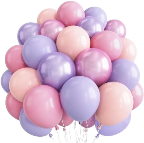 Pastel Pink and Purple Balloons, Princess Pearl Light Pink Purple Orange Latex Helium Party Easter Balloons for Girl Women Bridal Baby Shower Wedding Mermaid Butterfly Fairy Birthday Party Decorations by Lingqiang