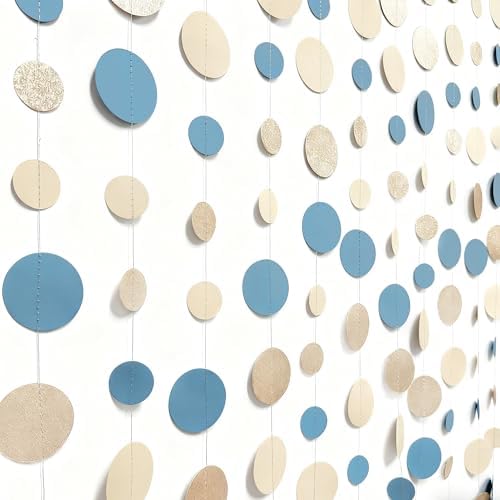 Champagne Gold Dusty Blue Beige Circle Dot Garland Hanging Paper Polka Dot Streamer for Men Birthday Wedding Bridal Shower Retirement Engagement Bachelorette Party Decorations Supplies - Image 4