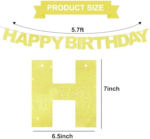 BEISHIDA Pre-Strung Glitter Yellow Happy Birthday Banner Party Sign Decor - Image 2