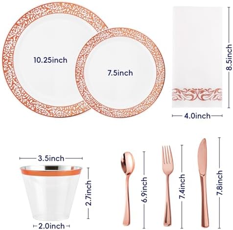 210 PCS Plastic Plates Set With Rose Gold Rim Dinnerware Set for 30 Guests - Image 2