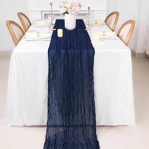 Snowkingdom 10 Ft Navy Blue Cheesecloth Table Runner, 120 inch Long Cheese Cloth Boho Gauze Runner for Christmas Wedding Bridal Baby Shower Birthday Holiday Party Sheer Table Decorations - Image 3