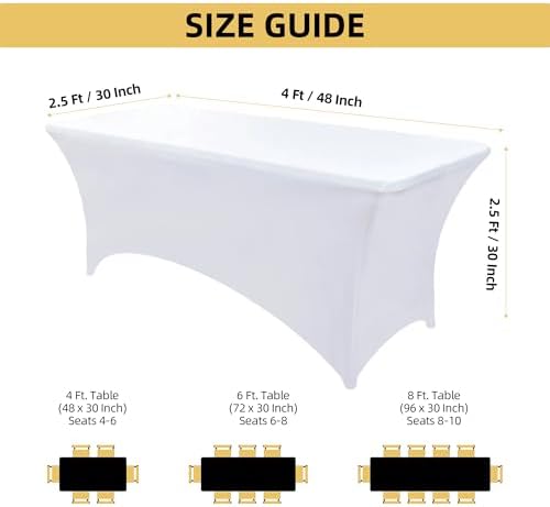 2-Pack 4ft White Spandex Table Covers for Rectangular Folding Tables - Wrinkle Resistant Stretch Tight Table Cloths - Ultimate Fitted Table Protector for Parties, Banquet, and Wedding - Image 4
