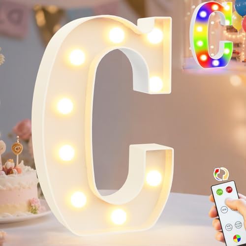 Pooqla LED Light Up Letters, Warm White and Colorful Lighted Marquee Letters with Remote, Lighted Letter for Party Birthday Decorations, Gift for Girls Boys Night Light, Wedding Home Decor, Letter C by Pooqla