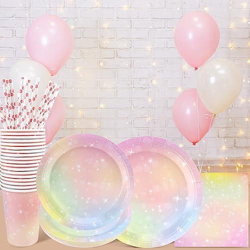 Recheel Pastel Plates and Napkins Set, Pastel Paper Plates Party Supplies - Image 4