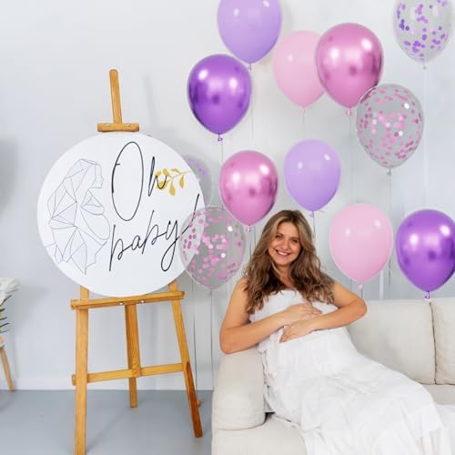 68Pcs Pink and Purple Balloons 12 Inch Metallic Purple Pink Latex Balloon Confetti ballons with Ribbons Party Balloons for Wedding Girls Birthday Baby Shower Decorations. - Image 6